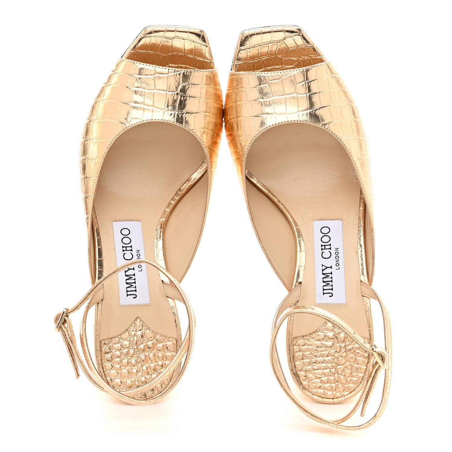 Jimmy Choo Metallic Calfskin Crocodile Embossed Jassidy 85 Pumps 37.5 Light Gold 2 of 9