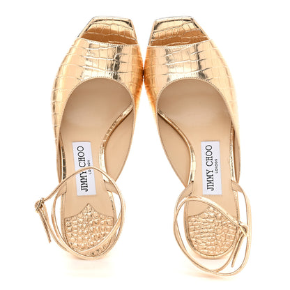 Jimmy Choo Metallic Calfskin Crocodile Embossed Jassidy 85 Pumps 37.5 Light Gold 2 of 9