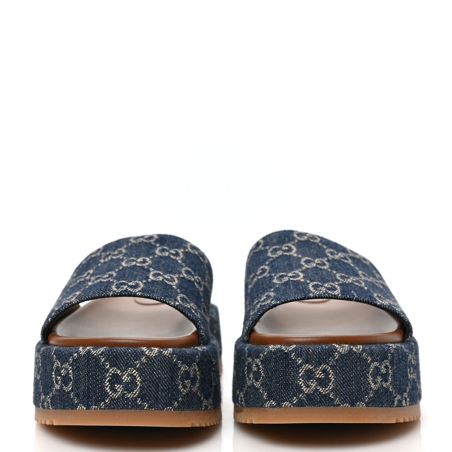 Jacquard Black Denim GG Monogram Angelina Platform 55mm Slide Sandals 38 Blue Tea Cuir