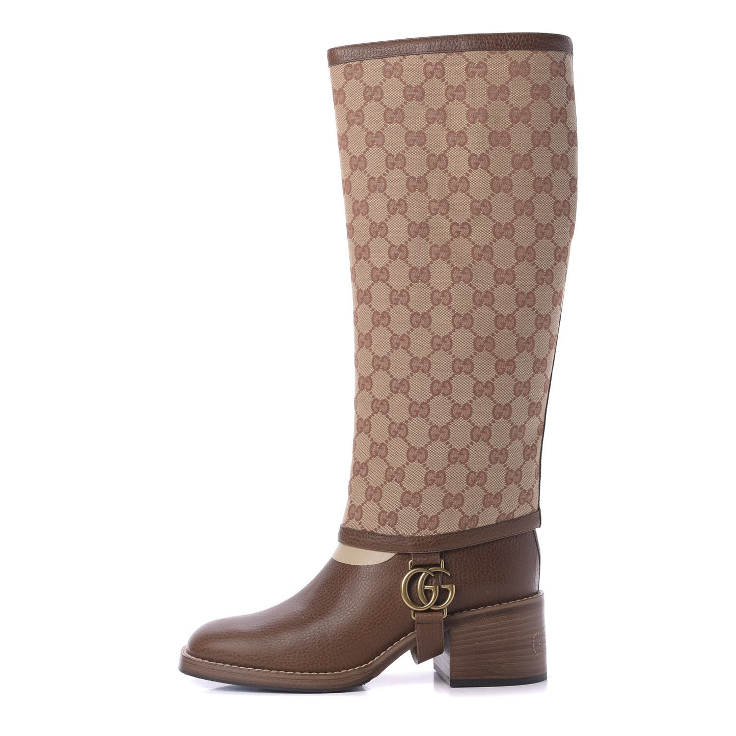 GG Monogram Calfskin Lola Tall Boots 39 Beige Ruggine Cuir