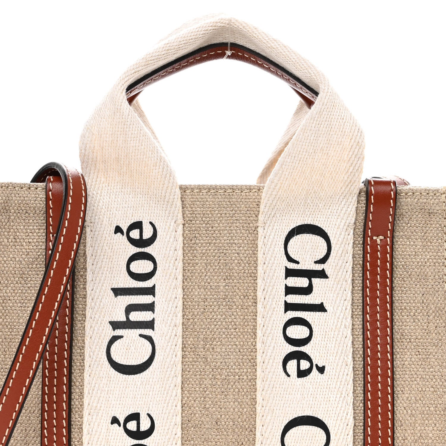 Chloe Cotton Calfskin Mini Woody Ribbon Tote White Brown 7 of 9