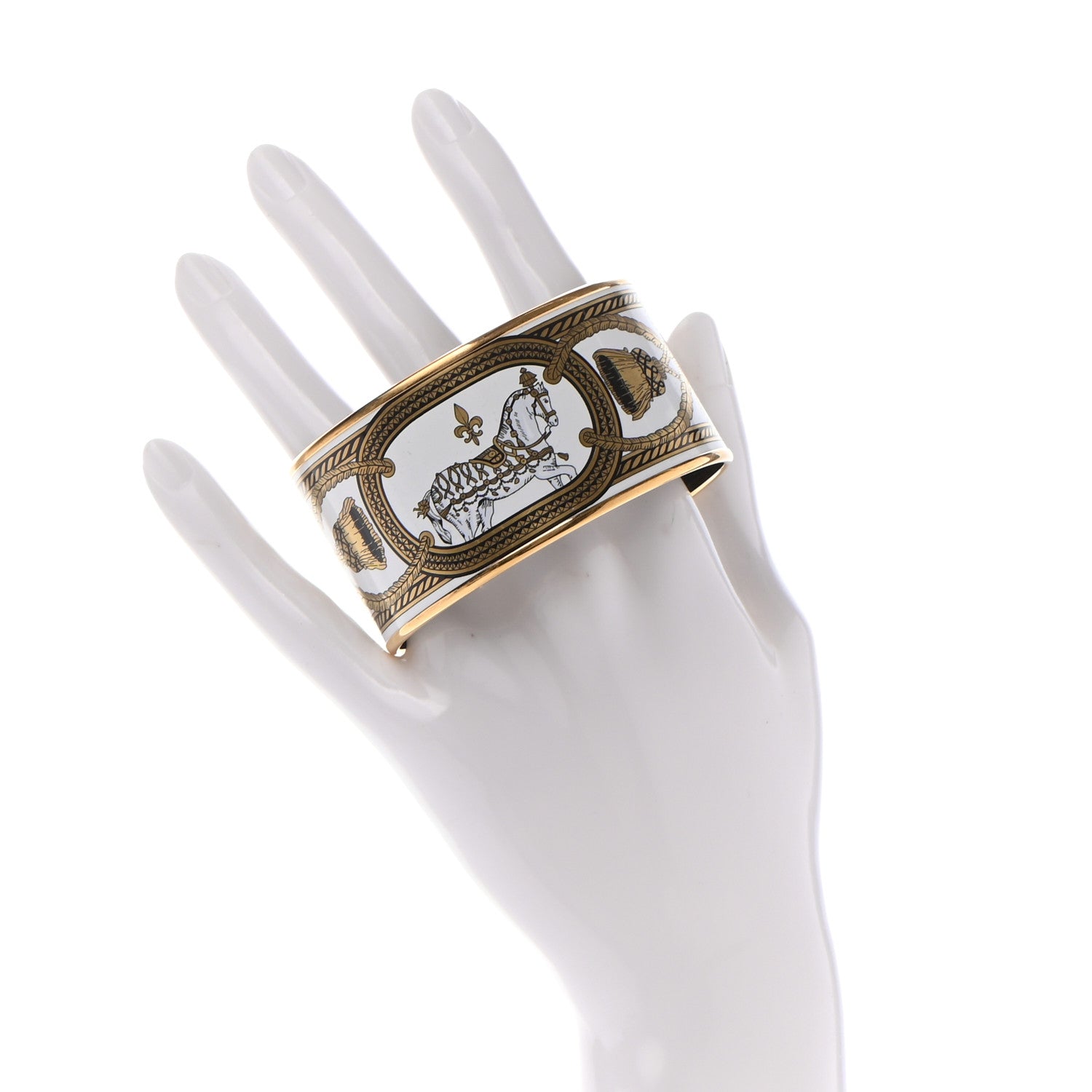 Hermes Enamel Printed Grand Apparat Extra Wide Bracelet 65 White 2 of 5