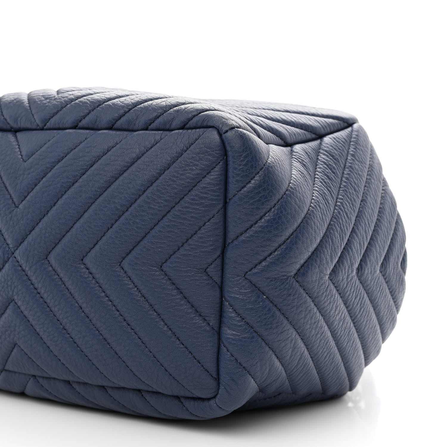 Chanel Deerskin Chevron Medium CC Chain Bucket Drawstring Bag Navy Blue 9 of 9