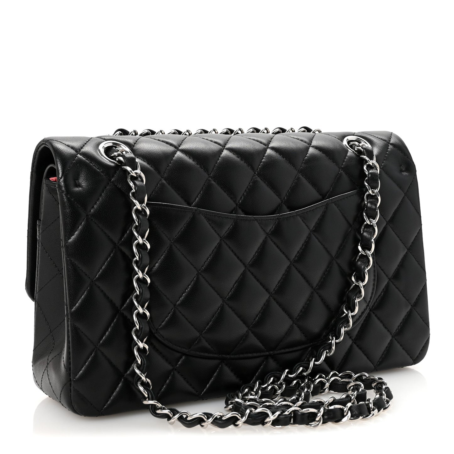 Lambskin Quilted Medium Double Flap Black Pink
