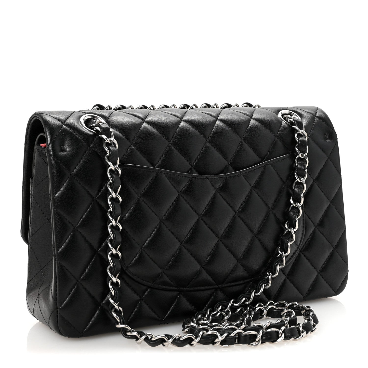 Chanel Lambskin Quilted Medium Double Flap Black Pink 3 of 11