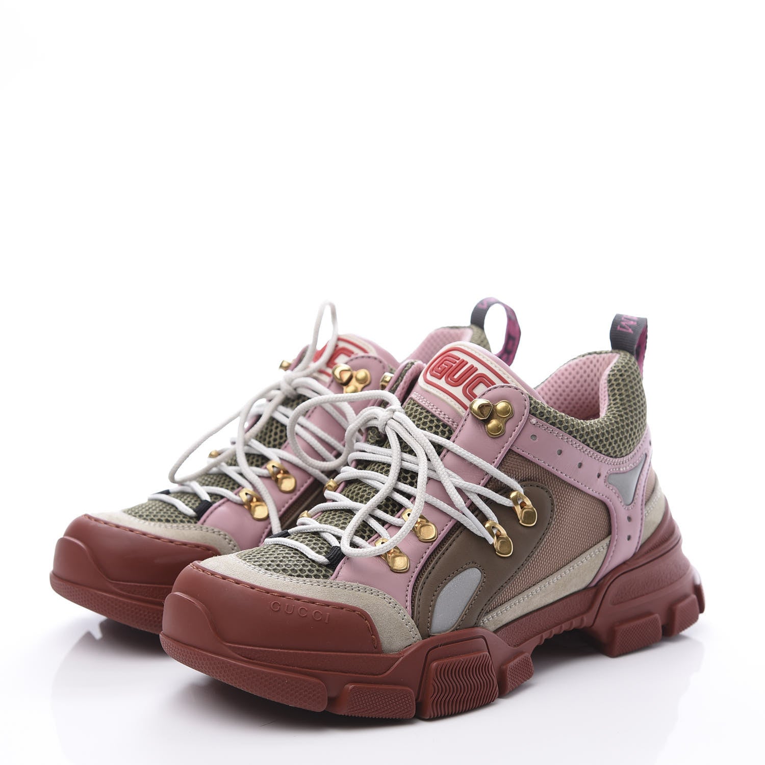 Gucci X SEGA Mesh Canvas Calfskin Womens Flashtrek Sneakers 39 Military Oatmeal Carmine Rose Ardesia 2 of 10