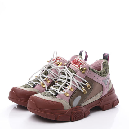 Gucci X SEGA Mesh Canvas Calfskin Womens Flashtrek Sneakers 39 Military Oatmeal Carmine Rose Ardesia 2 of 10