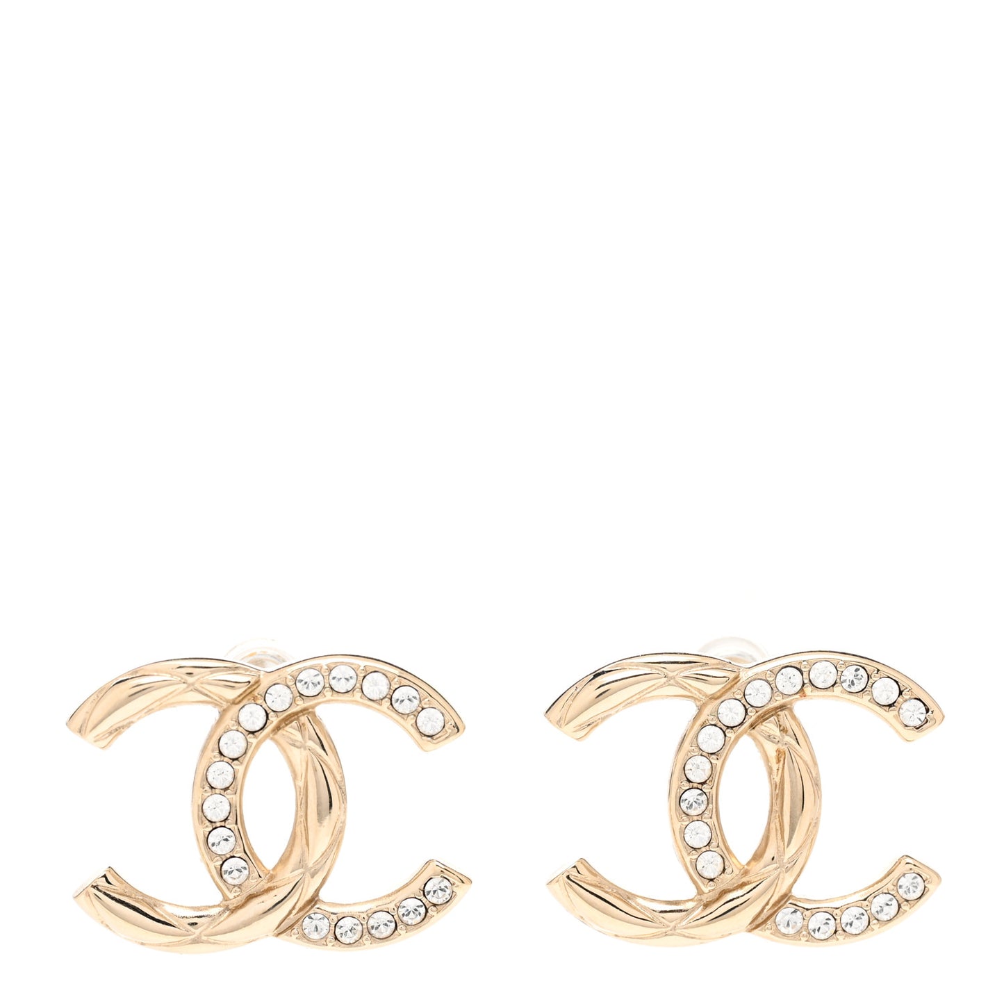 Crystal Glitter Quilted CC Earrings Light Gold