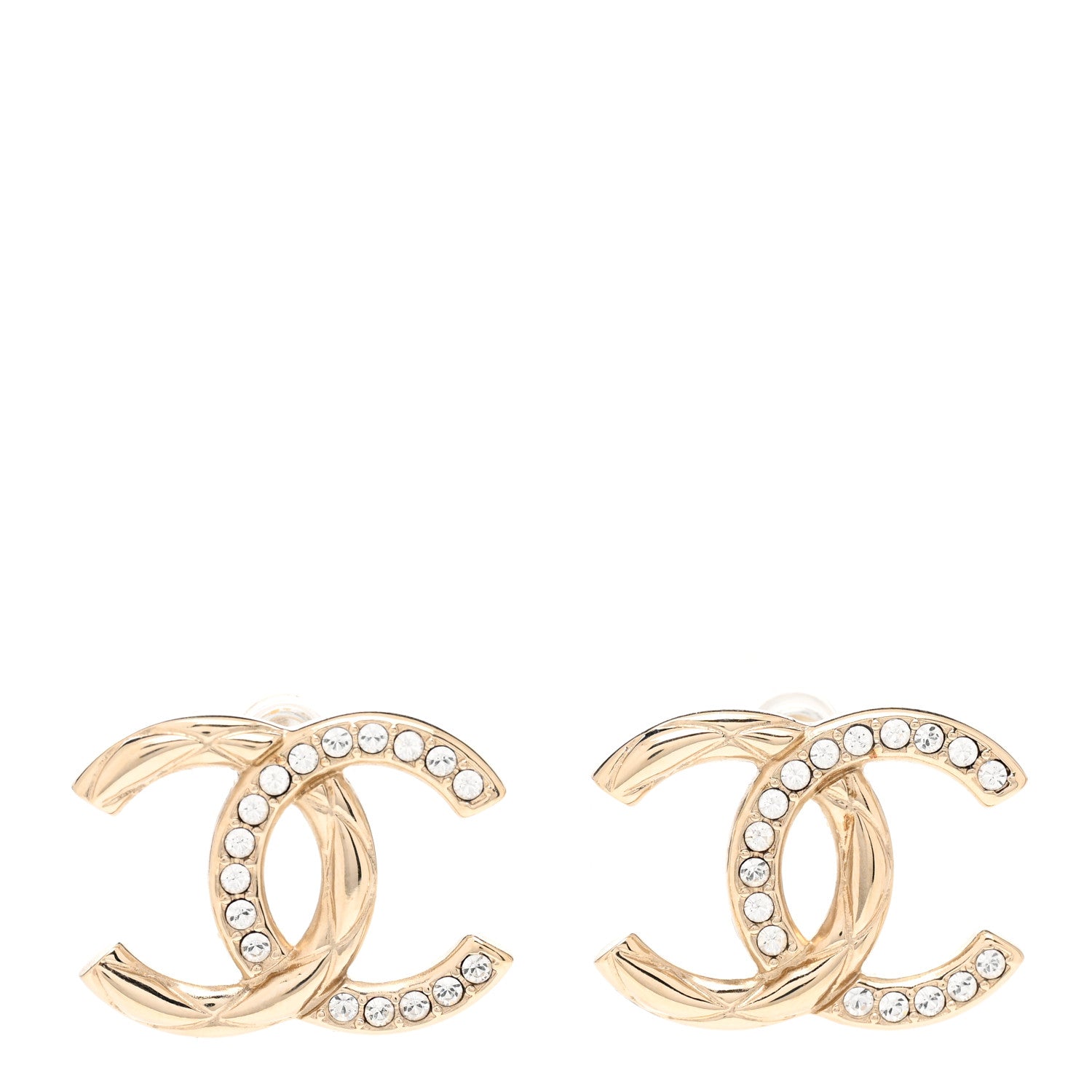 Chanel Crystal Glitter Quilted CC Earrings Light Gold 1 of 3