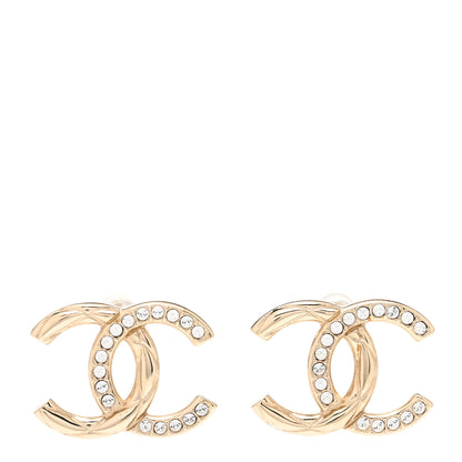 Chanel Crystal Glitter Quilted CC Earrings Light Gold 1 of 3