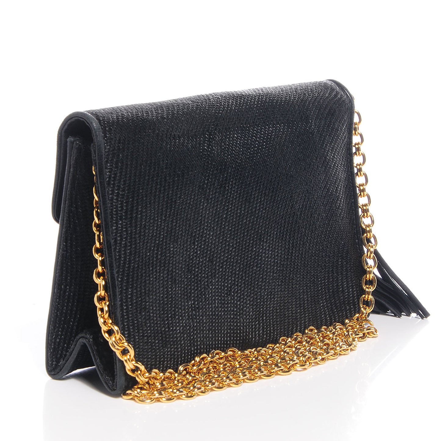 Woven Raffia Tassel Mini Flap Black