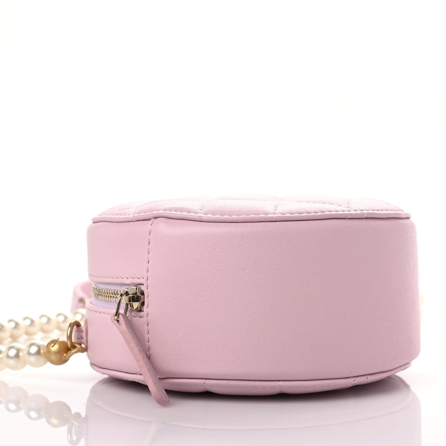 Calfskin Quilted Pearl Round Clutch With Chain Light Pink