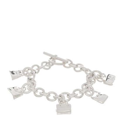 Hermes Sterling Silver Five Bags Amulette Charm Bracelet LG 1 of 4