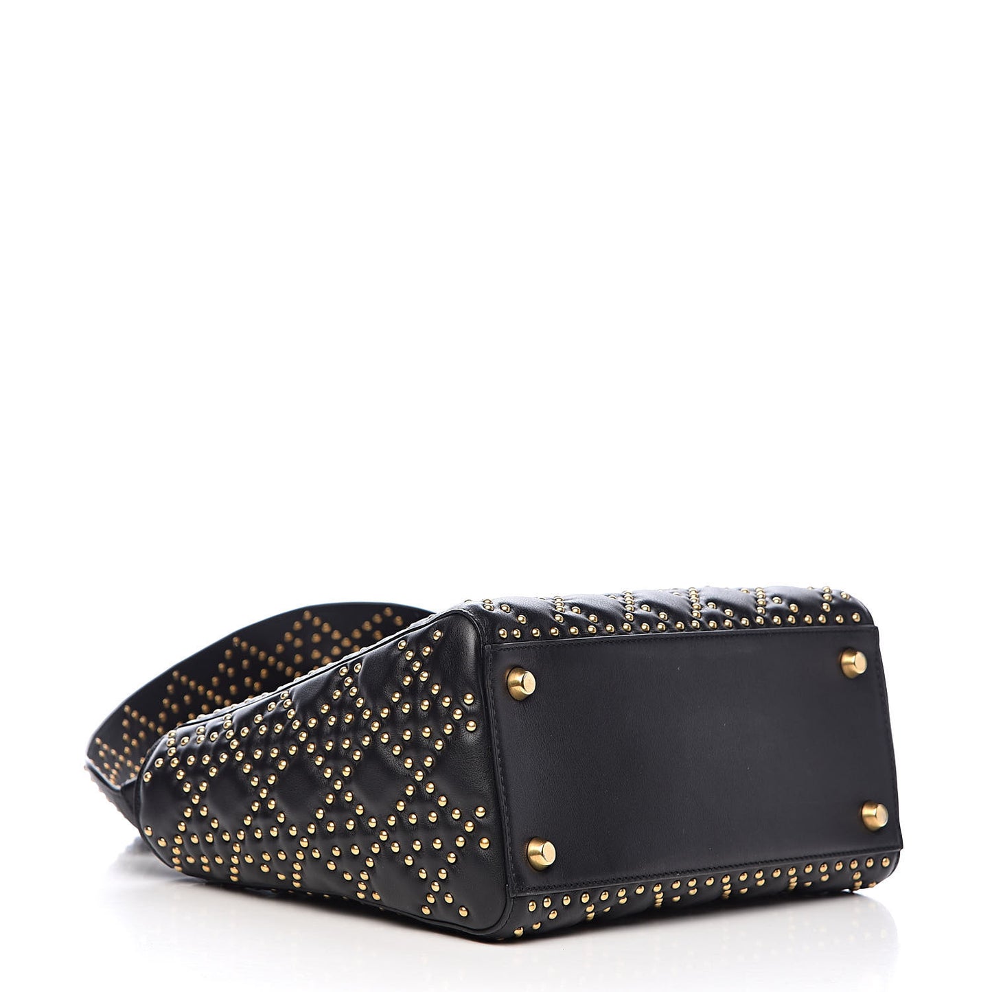 Calfskin Cannage Studded Medium Supple Lady Dior Black