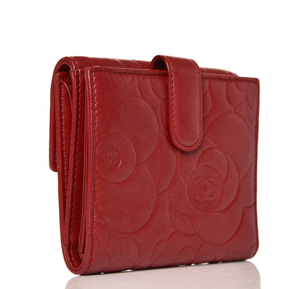 Chanel Lambskin Camellia Embossed French Wallet Dark Red 3 of 9