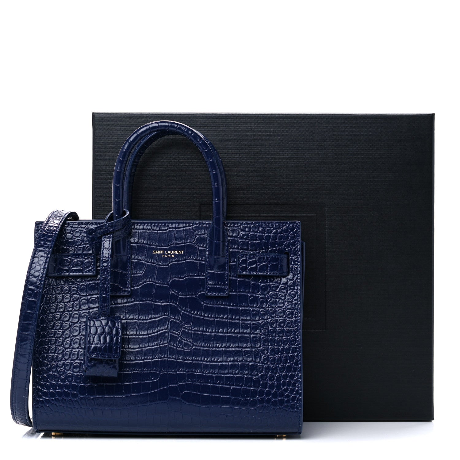 Saint Laurent Calfskin Crocodile Embossed Nano Sac De Jour Royal Blue 11 of 11