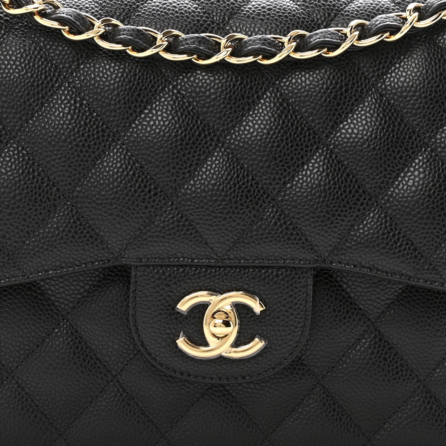 Caviar Quilted Jumbo Double Flap Black