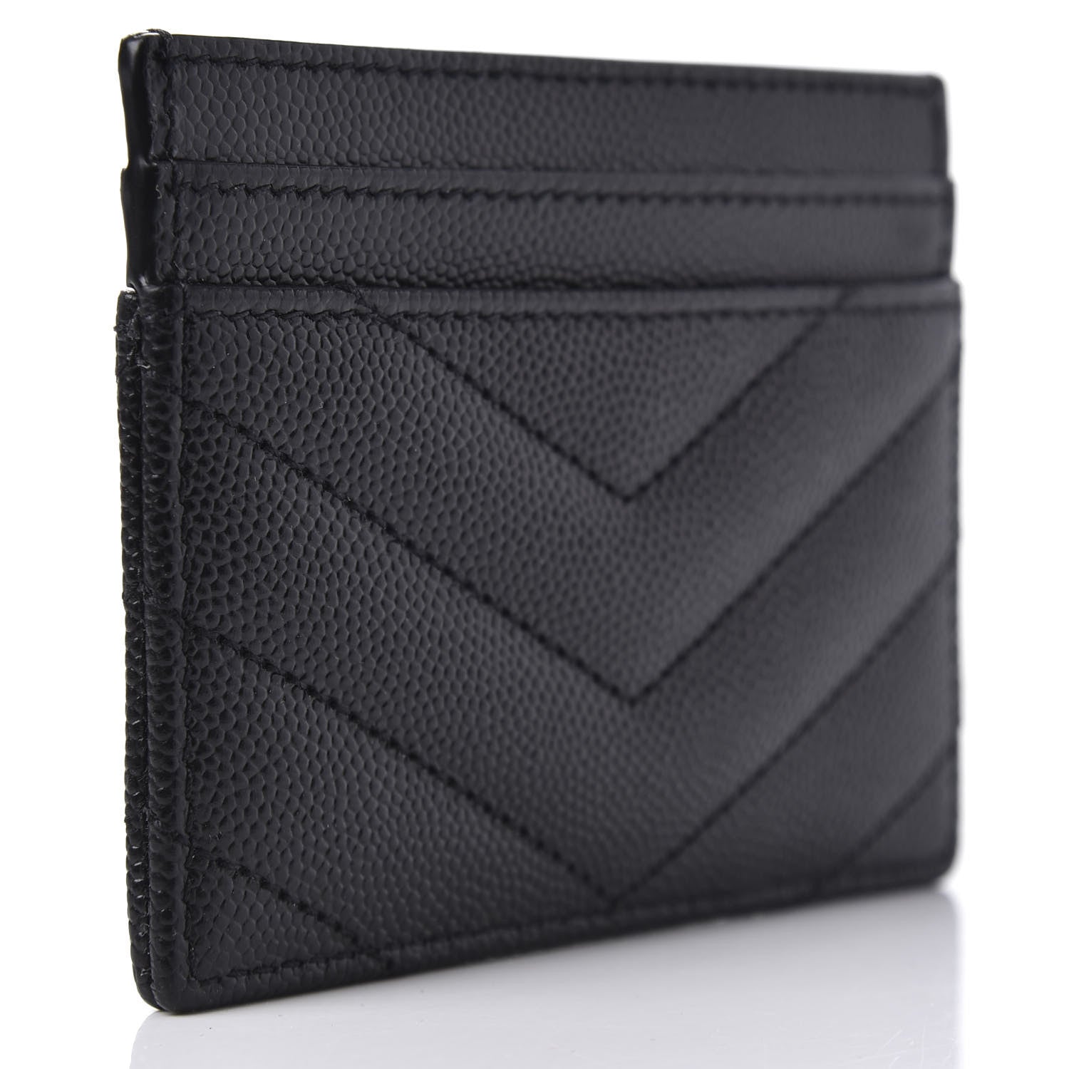 Saint Laurent Grain De Poudre Matelasse Chevron Monogram Credit Card Case Black 3 of 8