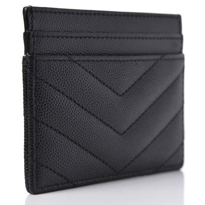 Saint Laurent Grain De Poudre Matelasse Chevron Monogram Credit Card Case Black 3 of 8