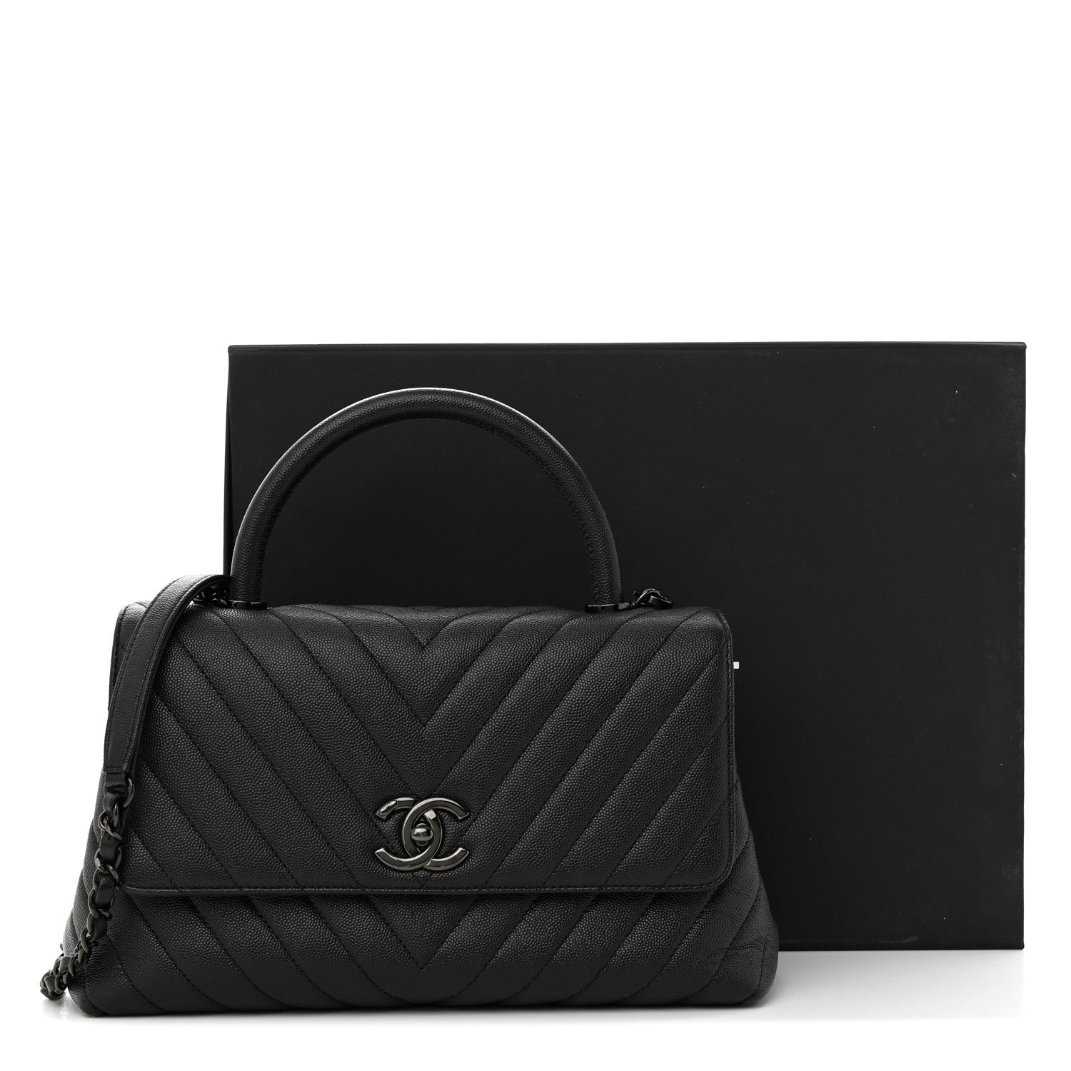 Chanel Caviar Chevron Quilted Small Coco Handle Flap So Black 14 of 14