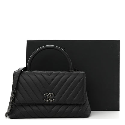 Chanel Caviar Chevron Quilted Small Coco Handle Flap So Black 14 of 14