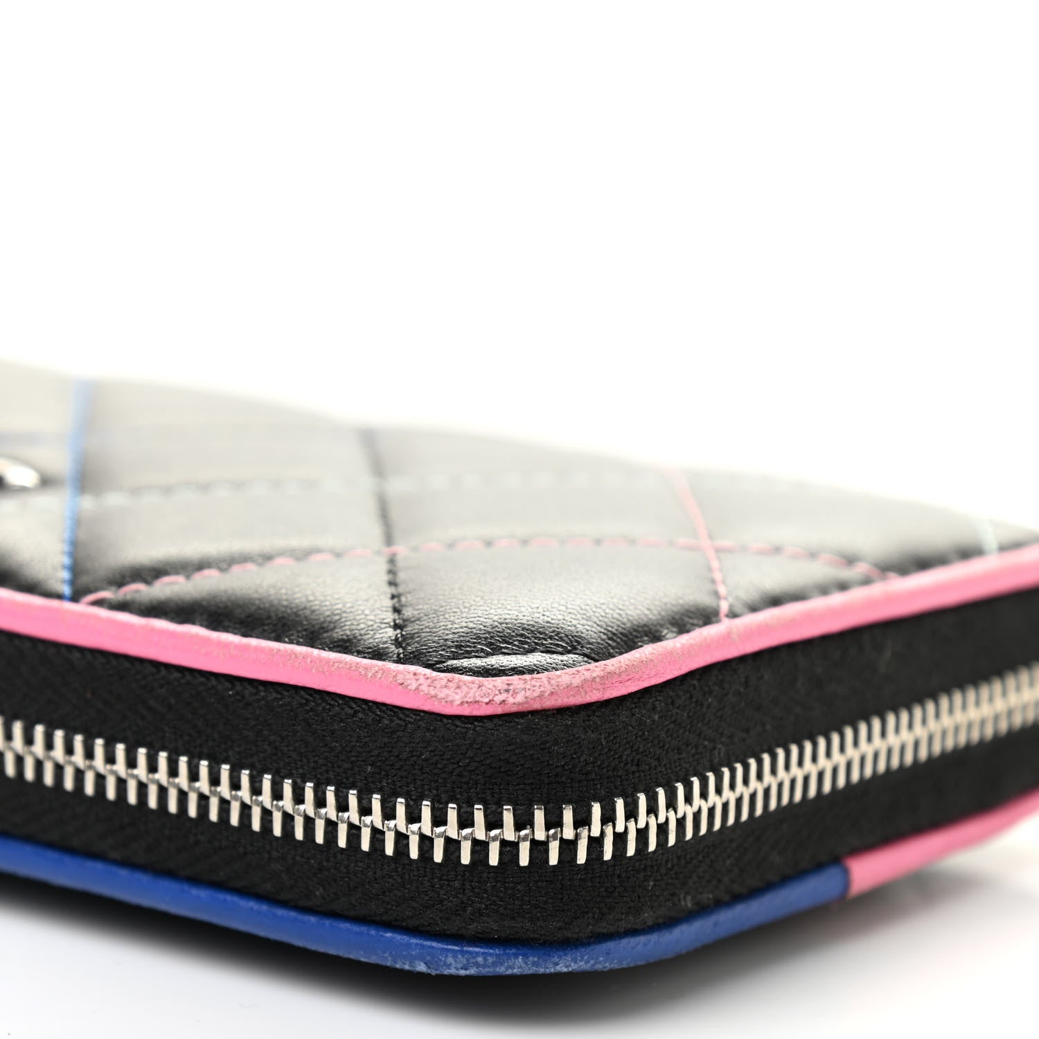 Chanel Lambskin Quilted Small Gusset Zip Around Wallet Black Pink Light Blue 11 of 12