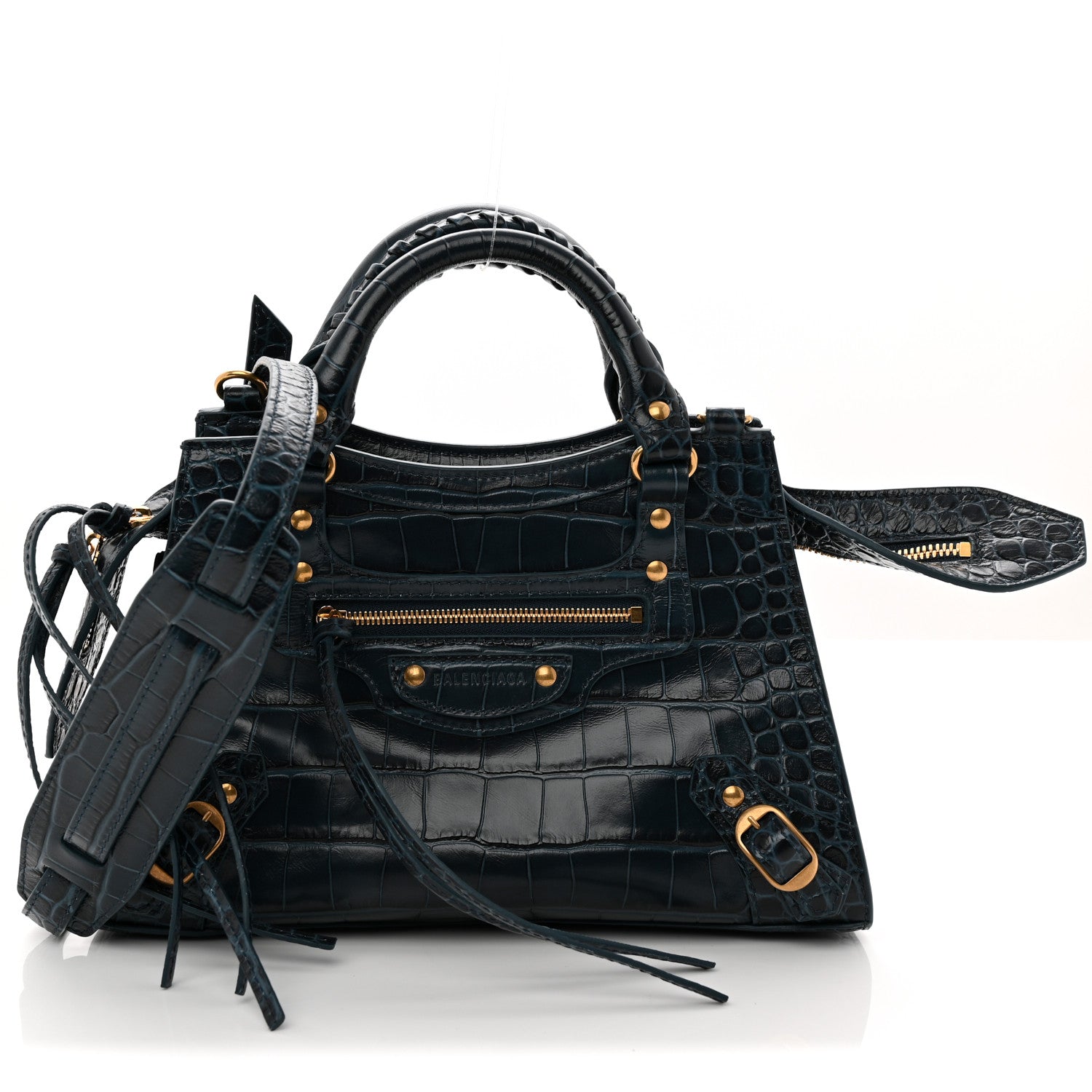 Balenciaga Extra Supple Calfskin Crocodile Embossed Neo Gold Hardware XS City Denim Blue 1 of 9