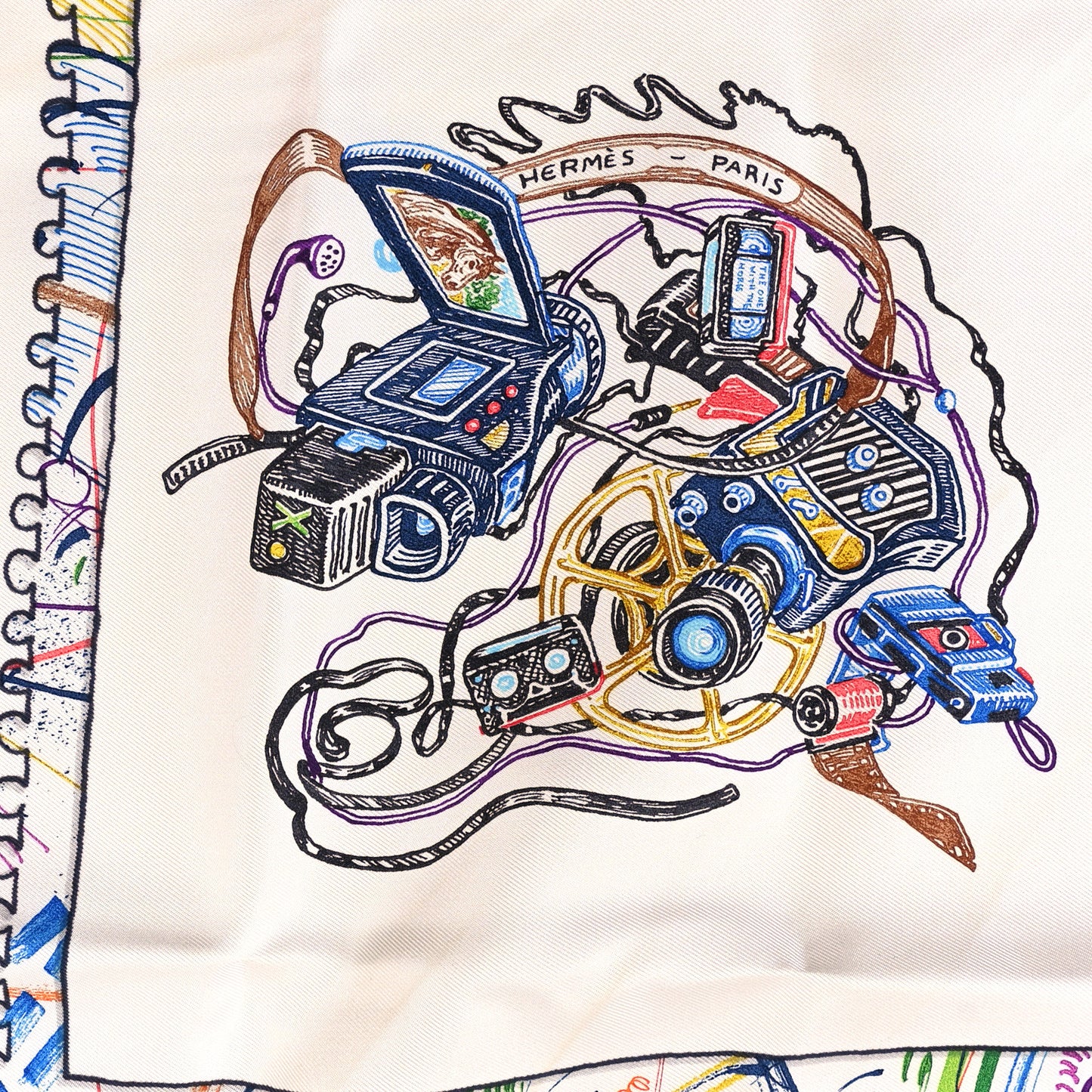 Silk Chevaloscope Scarf 90 White Bleu Multicolor