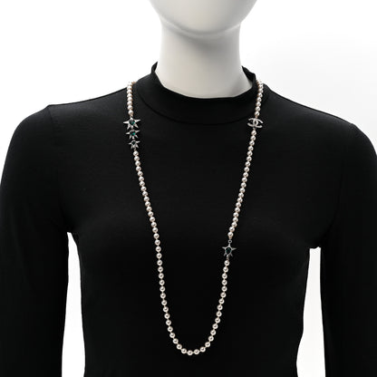 Chanel Pearl Star CC Long Necklace Green White Silver 2 of 6