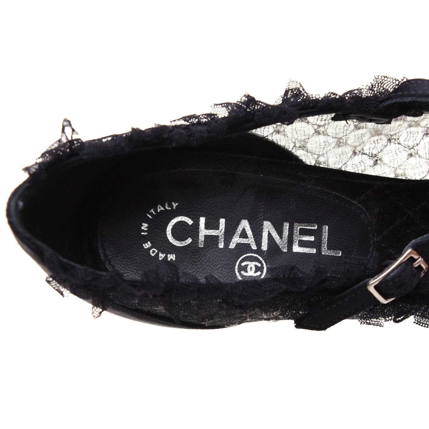 Chanel Mesh Satin CC Mary Jane Pumps 38 Black 6 of 13