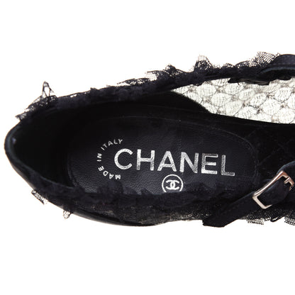 Chanel Mesh Satin CC Mary Jane Pumps 38 Black 6 of 13