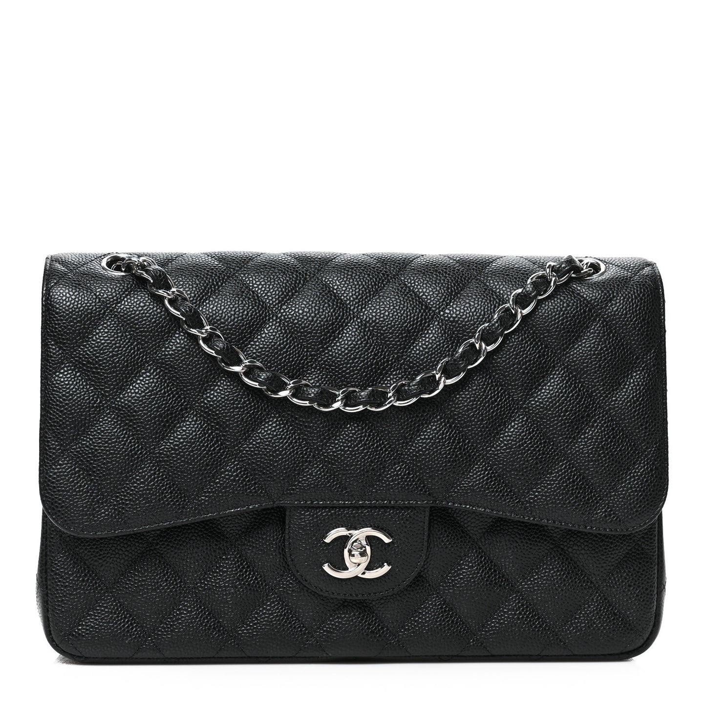 Caviar Quilted Jumbo Double Flap Black