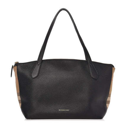 Burberry Derby Calfskin House Check Medium Welburn Tote Black 1 of 10