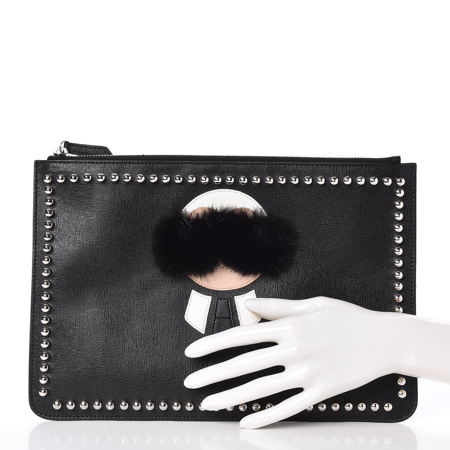 Vitello Elite Flamingo Mink Karlito Studded Pouch Black White Plaster