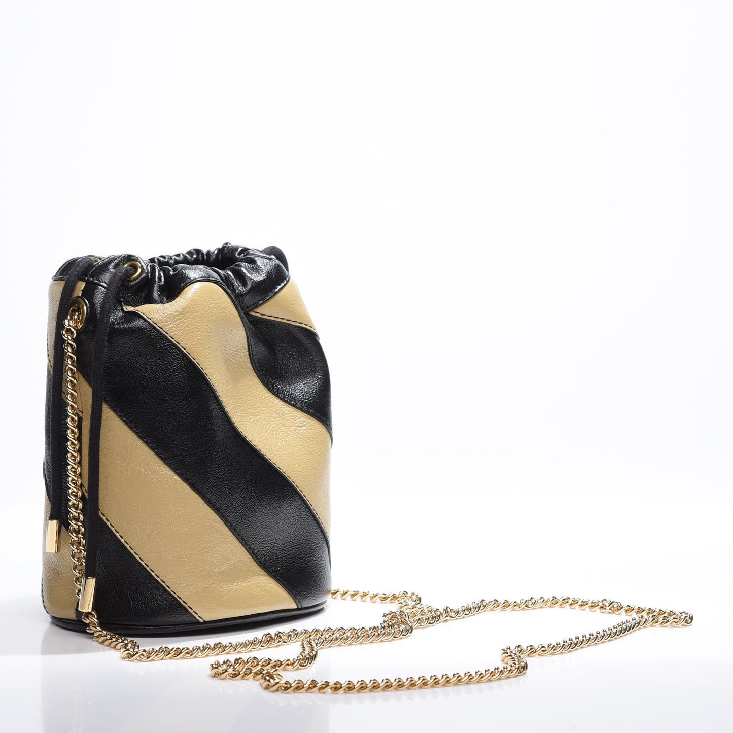 Calfskin Diagonal Striped Mini Zumi Bucket Bag Black Beige