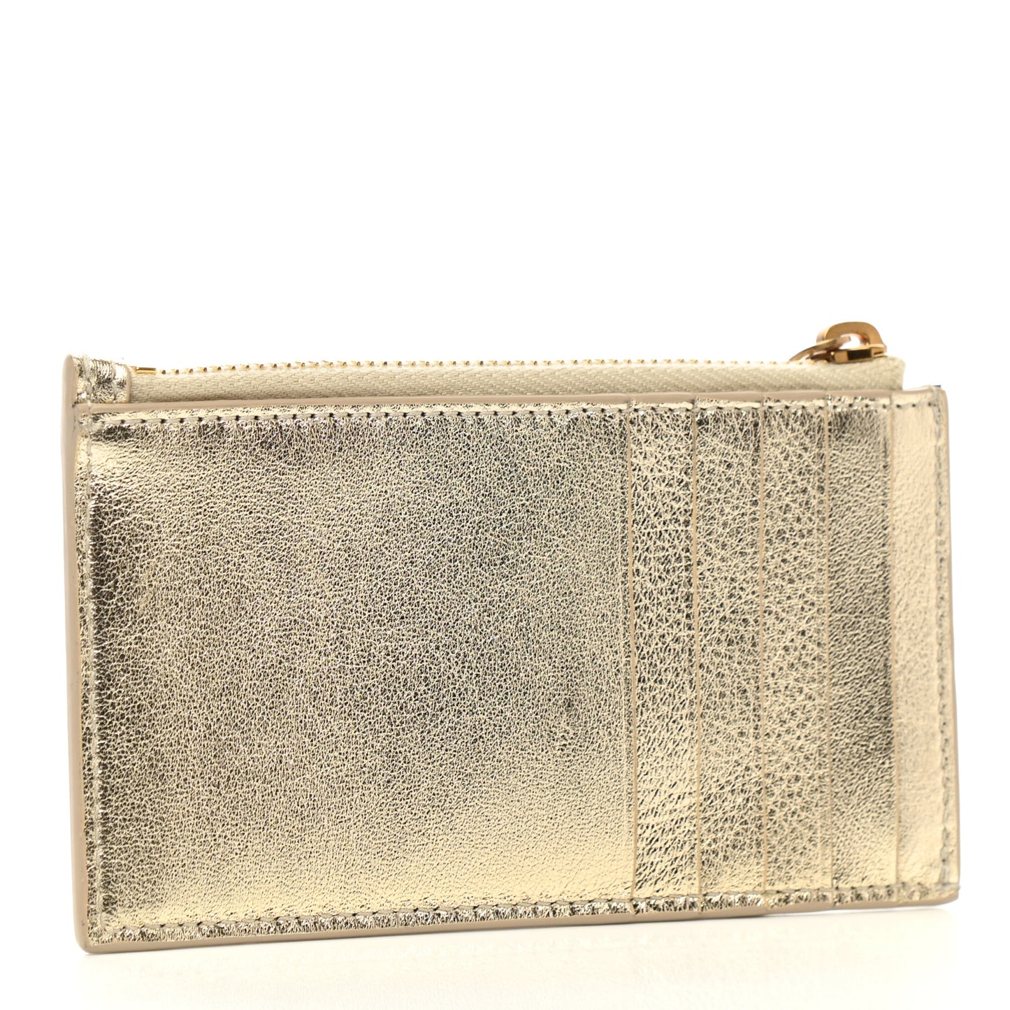 Calfskin Monogram Fragments Zippered Card Case Platino