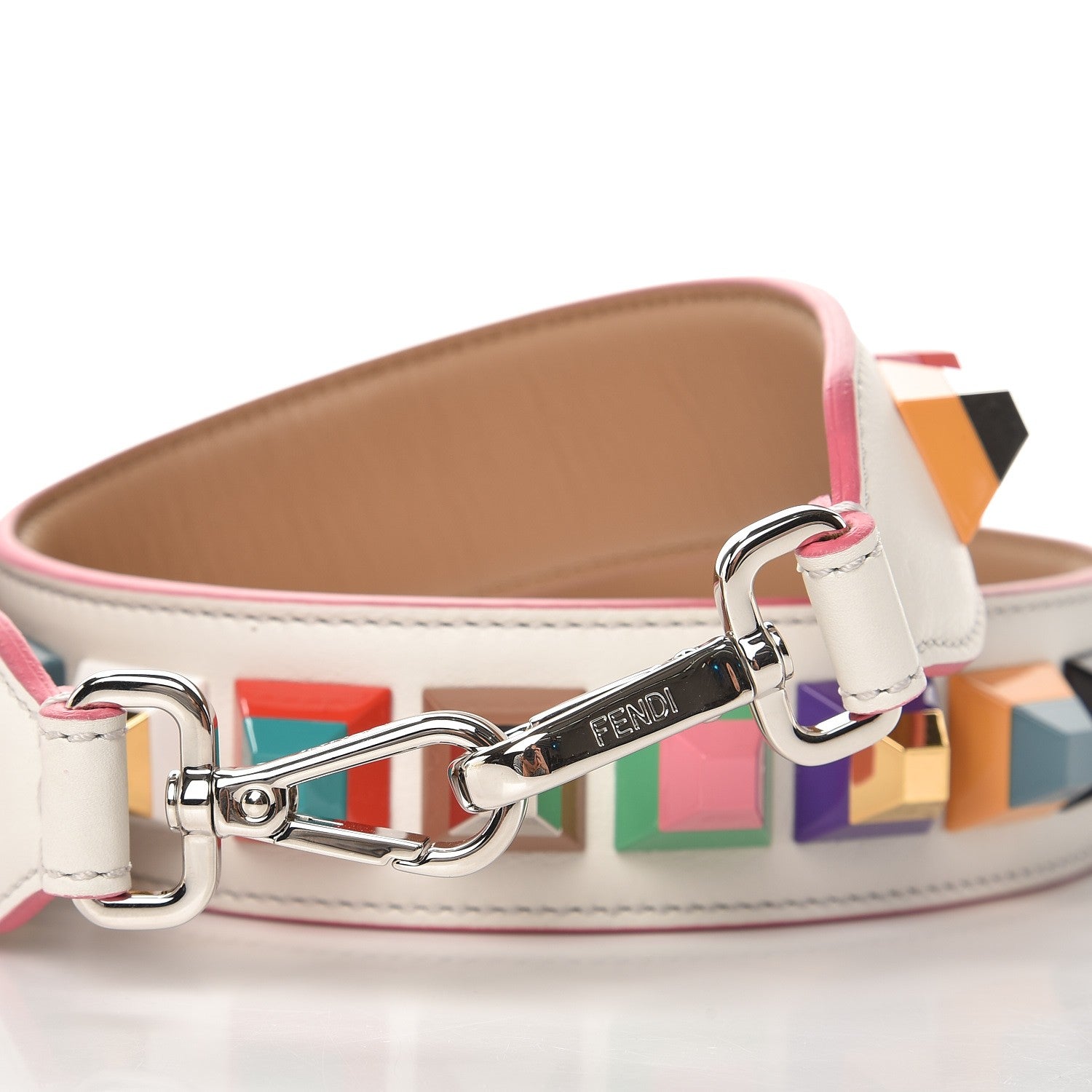 Fendi Vitello Dolce Plexiglass Bi-Color Studded Strap You White Ice Cuoio Multicolor 3 of 3