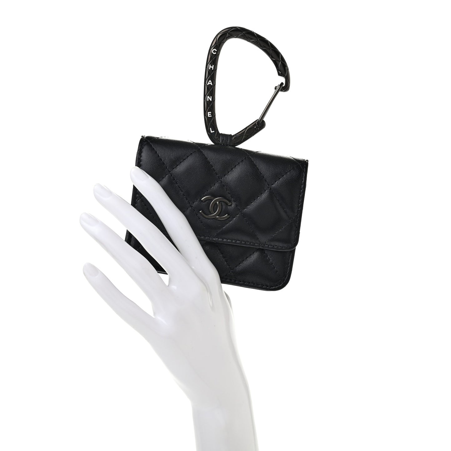 Lambskin Quilted CC Hook Card Holder So Black