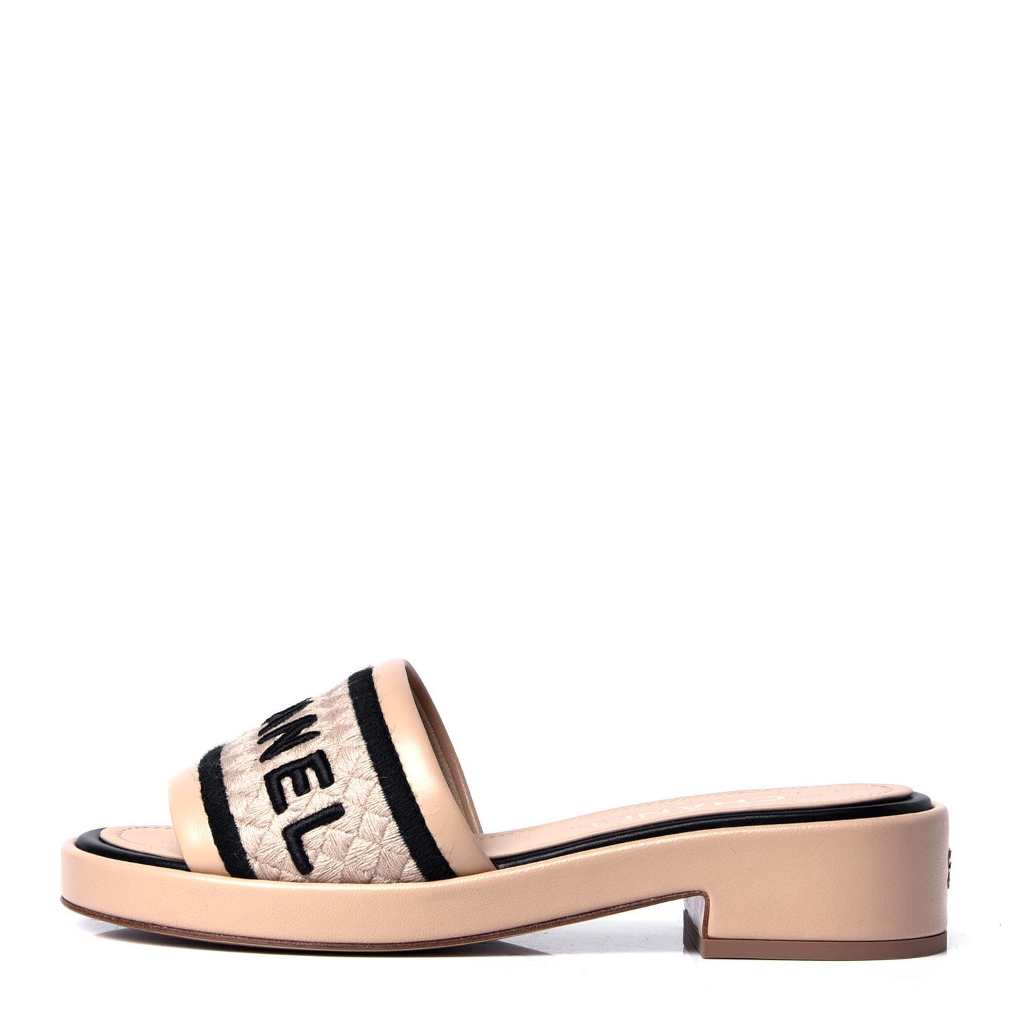 Lambskin Embroidered Logo Mules 35 Beige Black