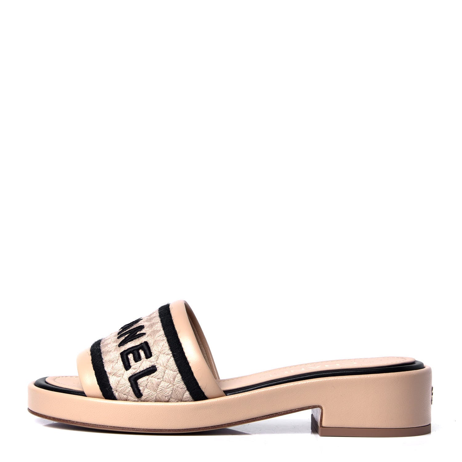 Chanel Lambskin Embroidered Logo Mules 35 Beige Black 1 of 6