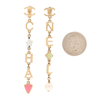 Chanel Resin Pearl Beaded Star Heart CC Logo Drop Earrings Gold Pink Multicolor 2 of 4