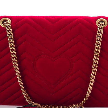Gucci Velvet Matelasse Medium GG Marmont Shoulder Bag Hibiscus Red 5 of 8