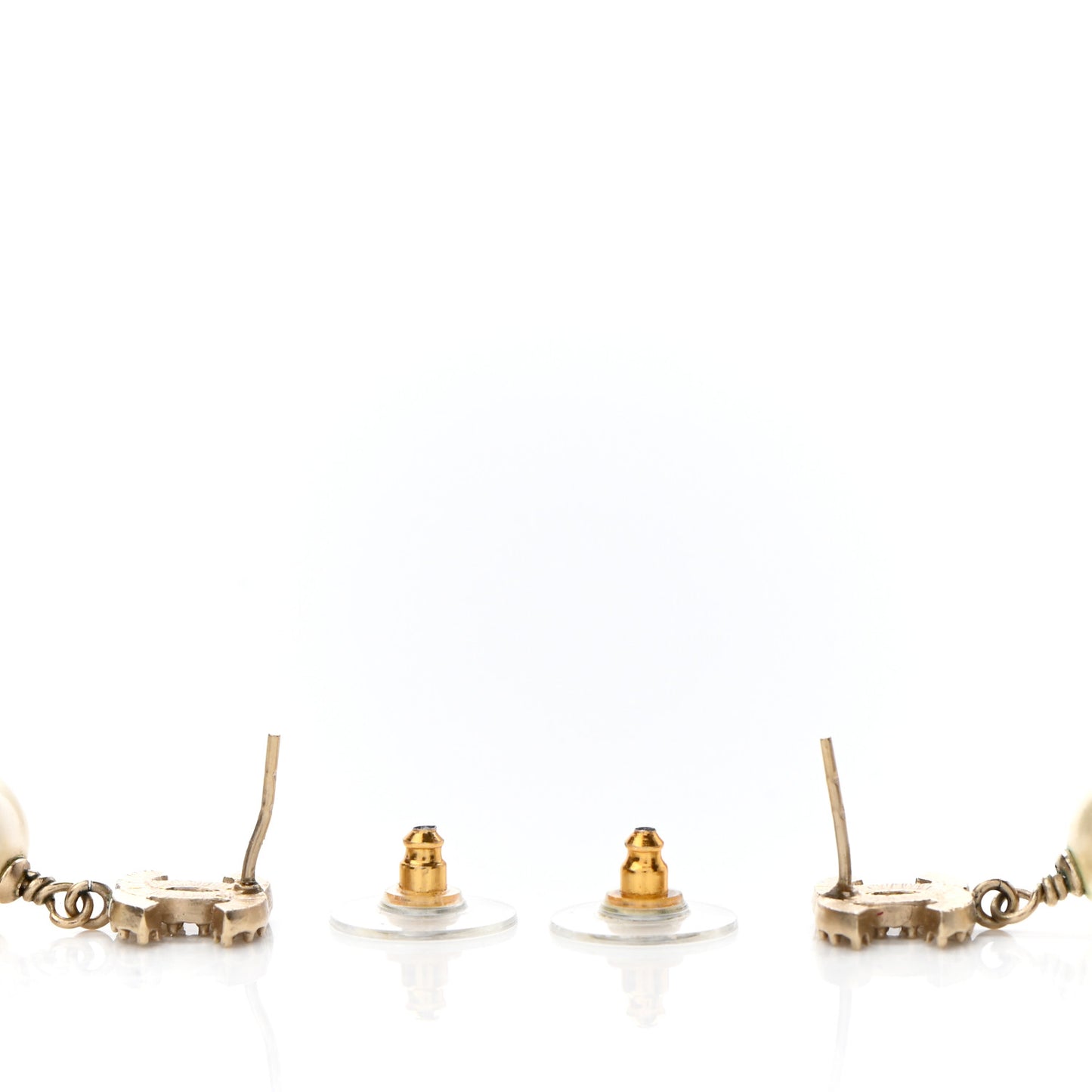 Crystal Pearl CC Drop Earrings Gold