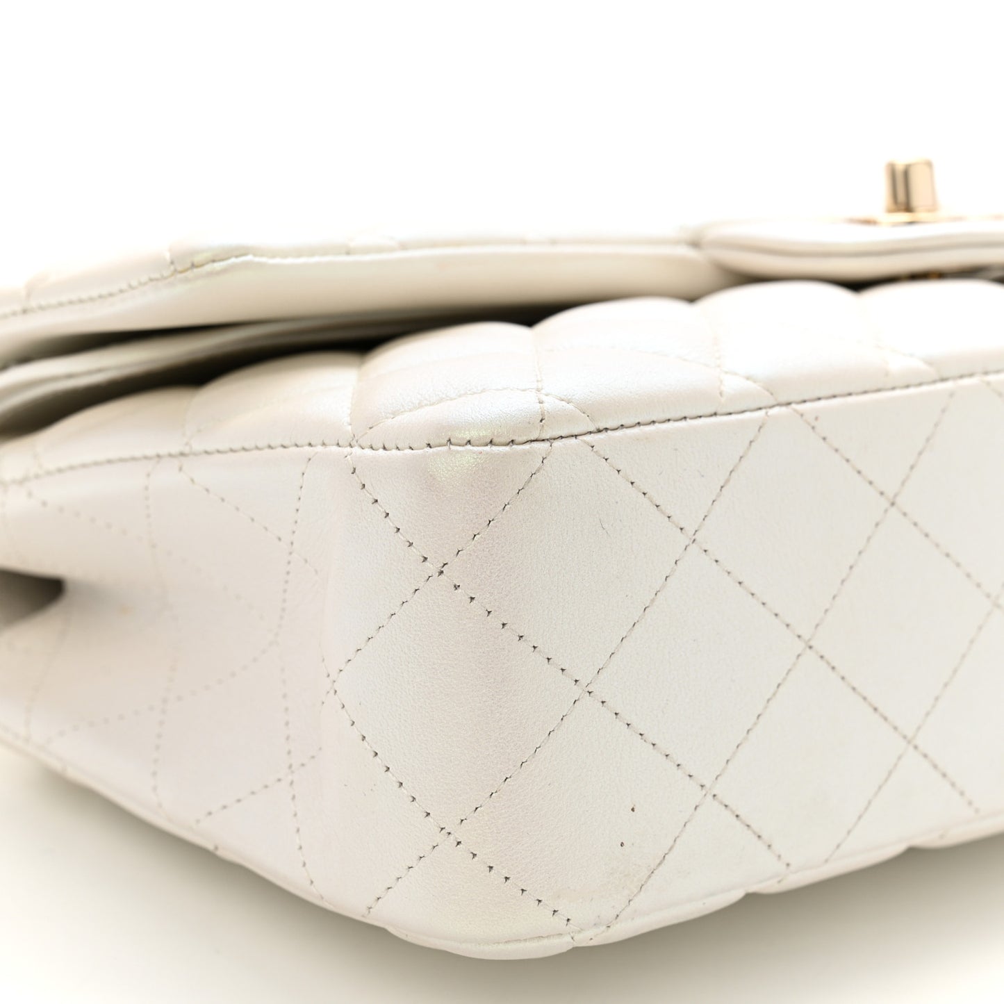 Iridescent Calfskin Quilted Medium Double Flap White