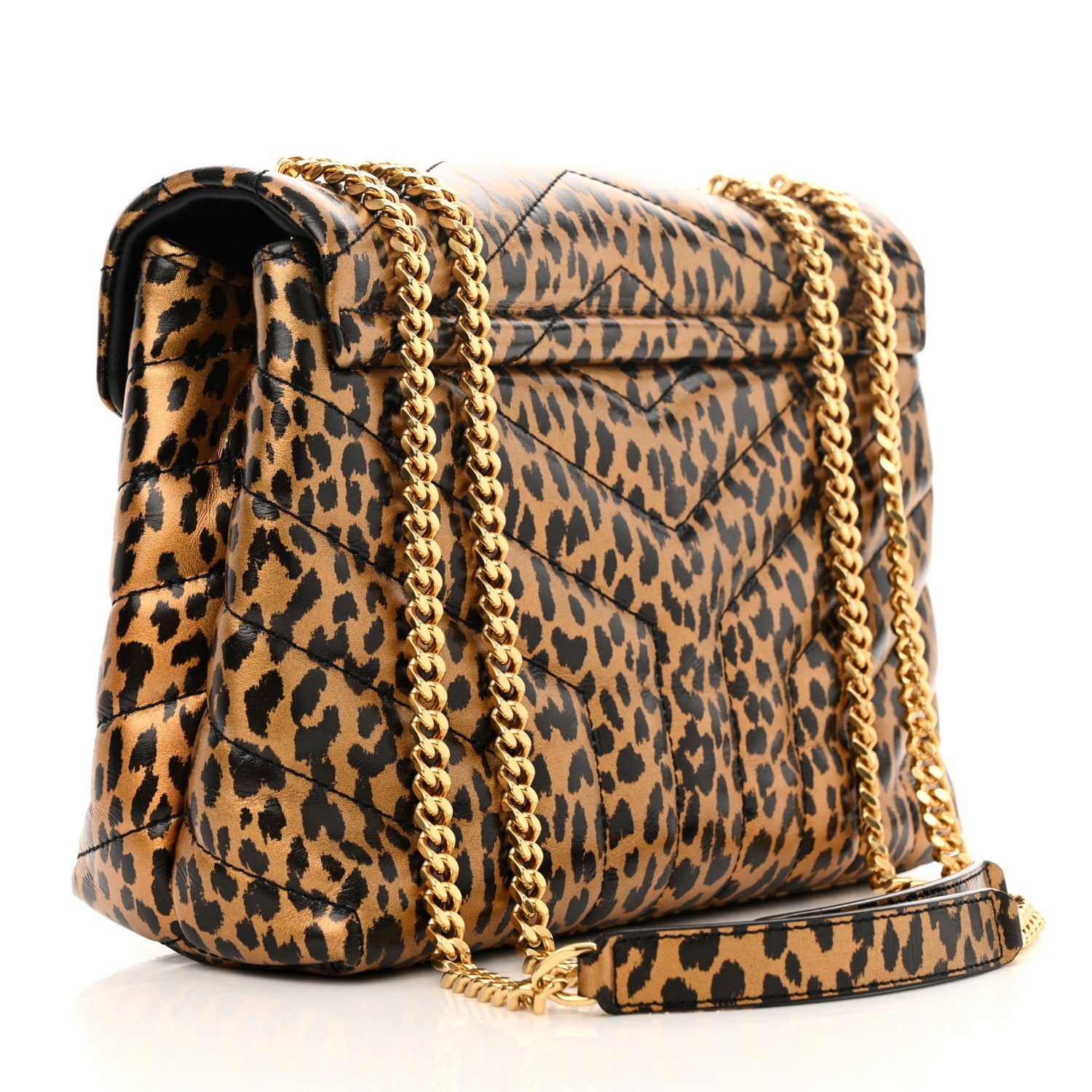 Saint Laurent Calfskin Y Quilted Monogram Small Loulou Chain Satchel Leopard 3 of 14