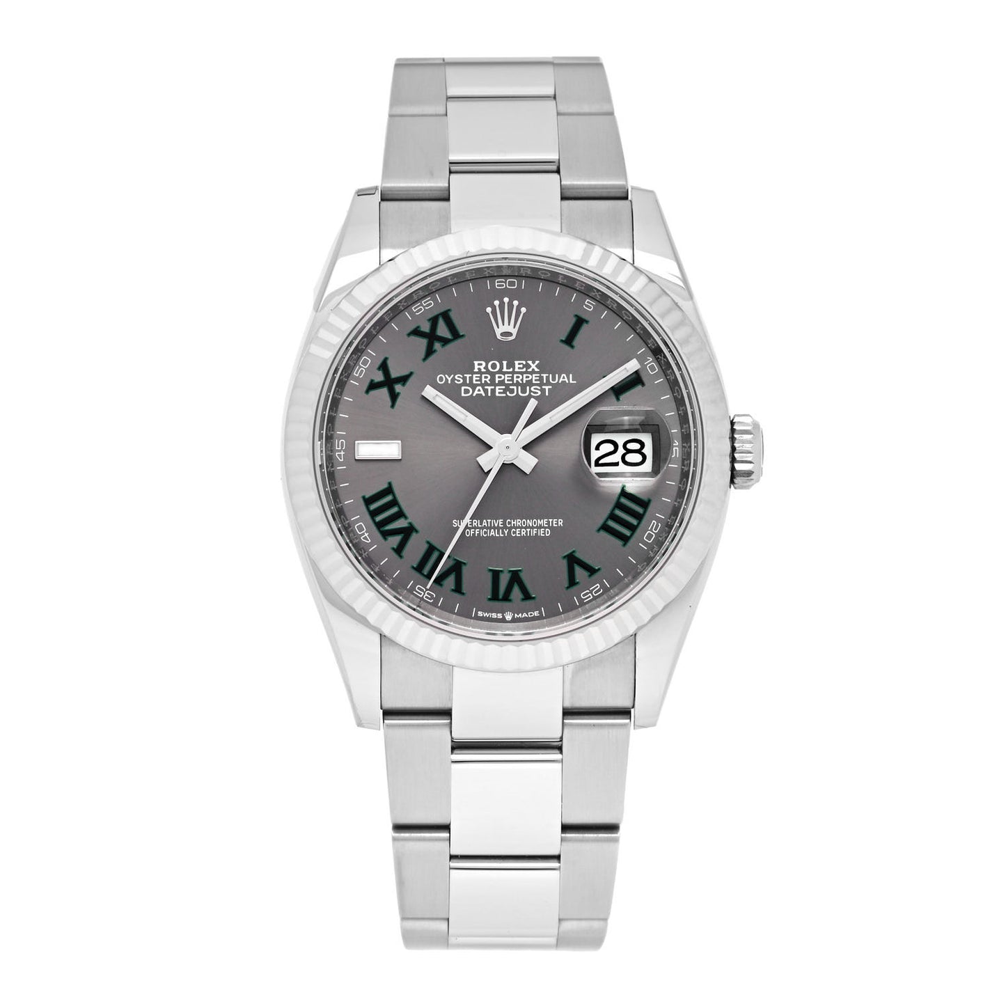 Stainless Steel 18K White Gold 36mm Oyster Perpetual Wimbledon Datejust Watch Slate 126234