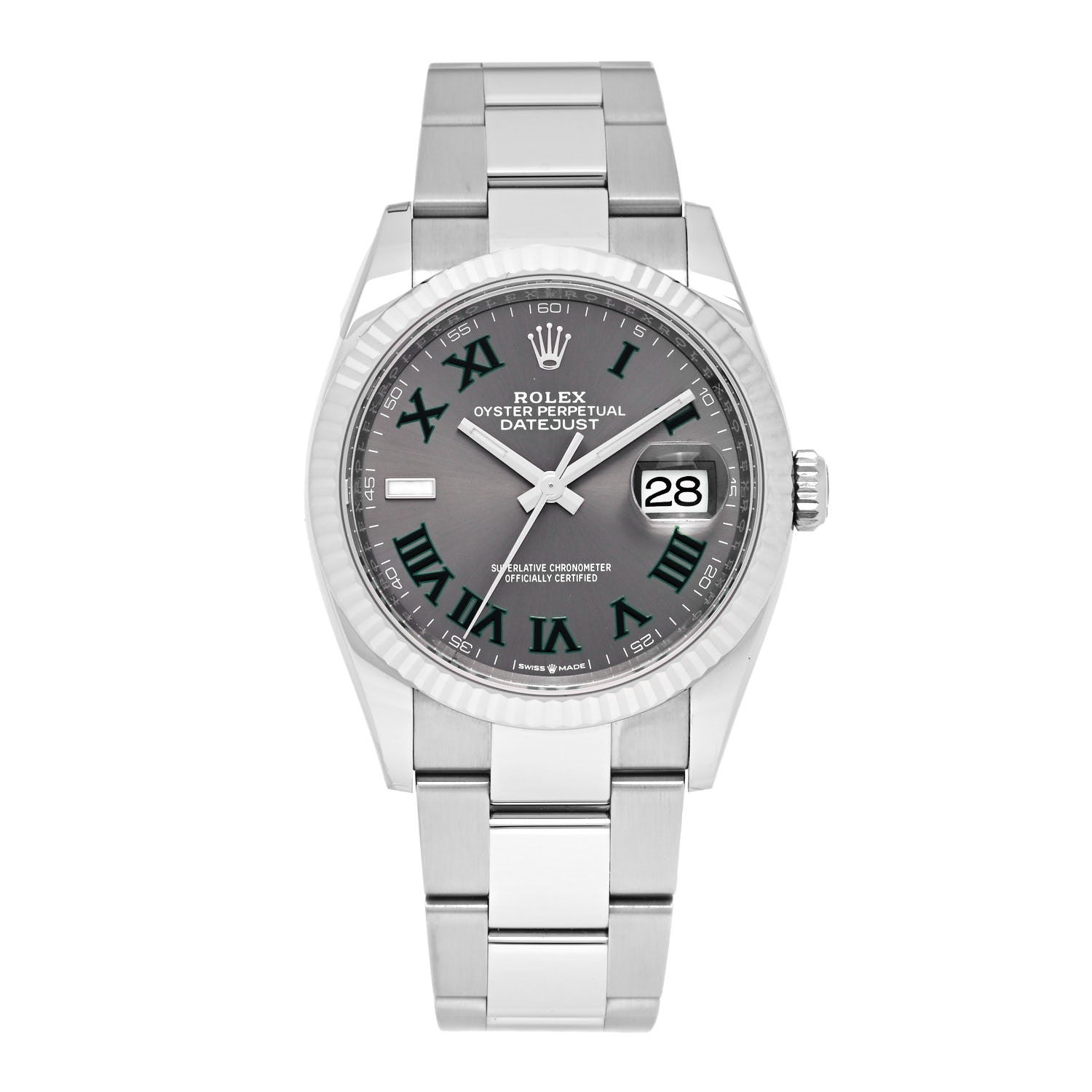 Rolex Stainless Steel 18K White Gold 36mm Oyster Perpetual Wimbledon Datejust Watch Slate 126234 1 of 5