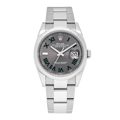 Rolex Stainless Steel 18K White Gold 36mm Oyster Perpetual Wimbledon Datejust Watch Slate 126234 1 of 5