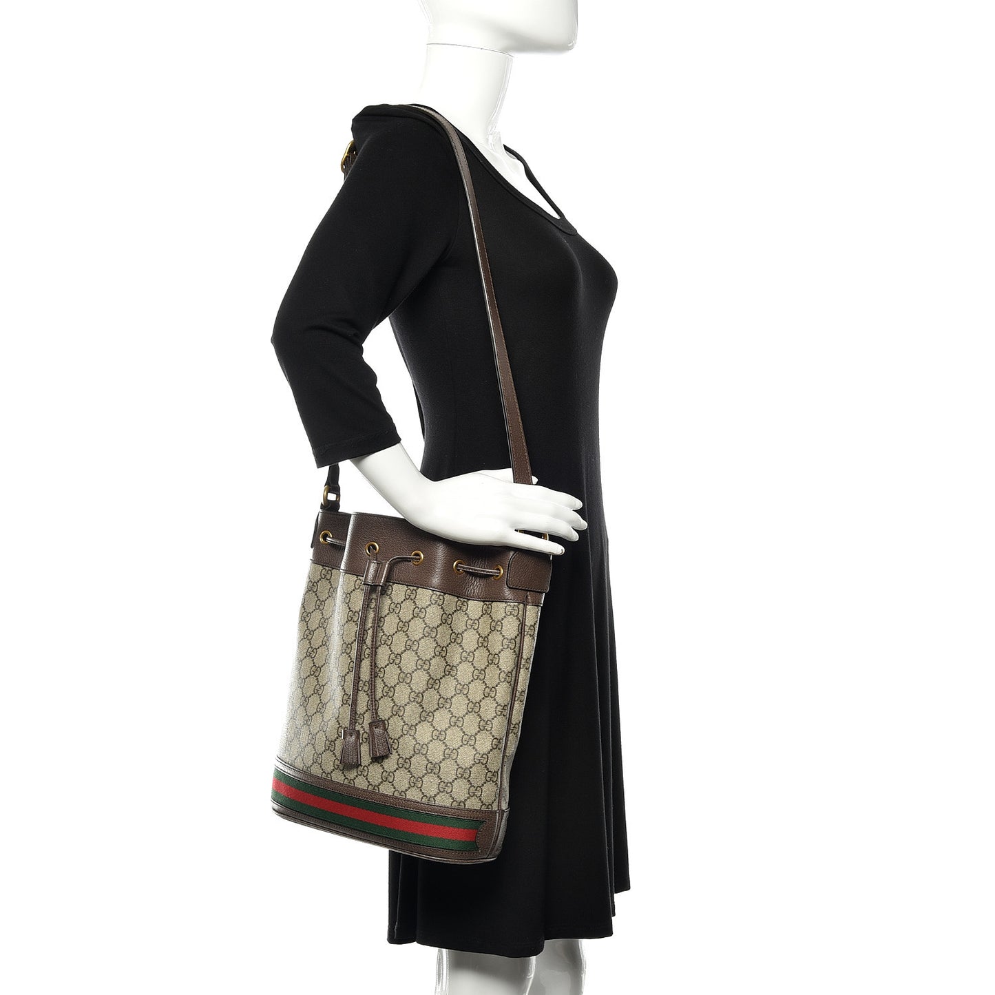 GG Supreme Monogram Web Ophidia Bucket Bag Brown