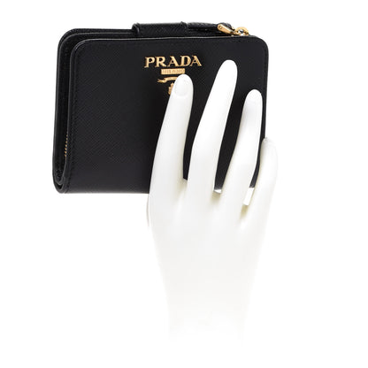 Prada Saffiano Metal Compact Wallet Black 2 of 8